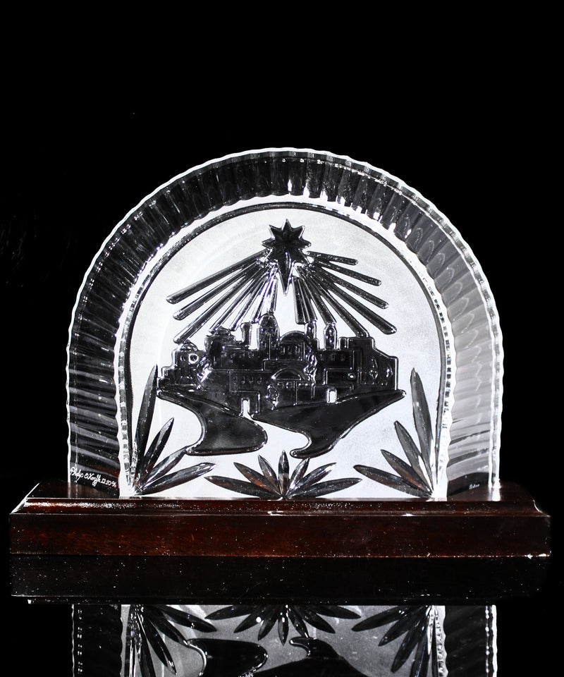 Waterford Crystal: Christmas Bethlehem Back Drop With Base, 9.75" | Signed