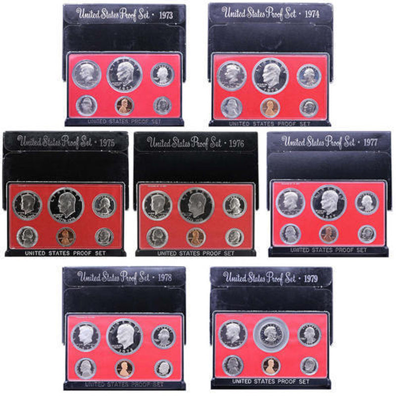 1973-1979 S Proof Set Run CN-Clad 7 Sets 42 Coins