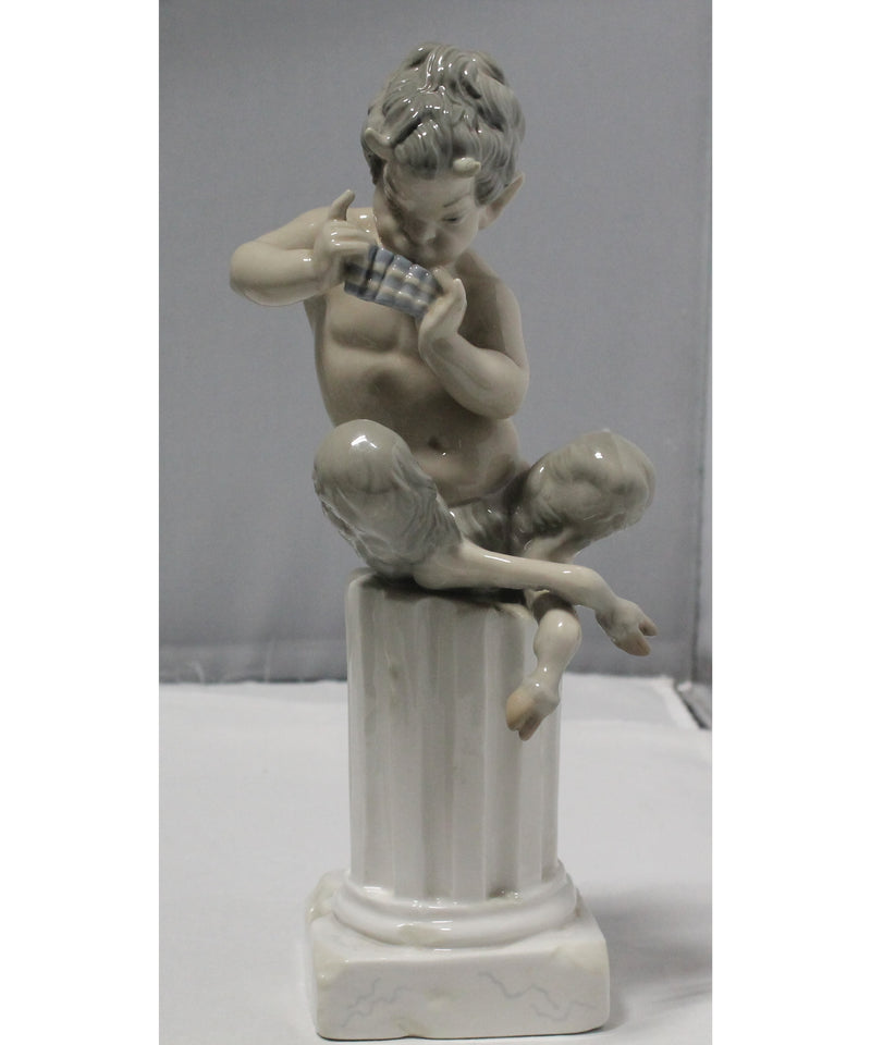 Lladró Figurine: 1007 Pan W/Flute | Glazed Finish | Crack on base