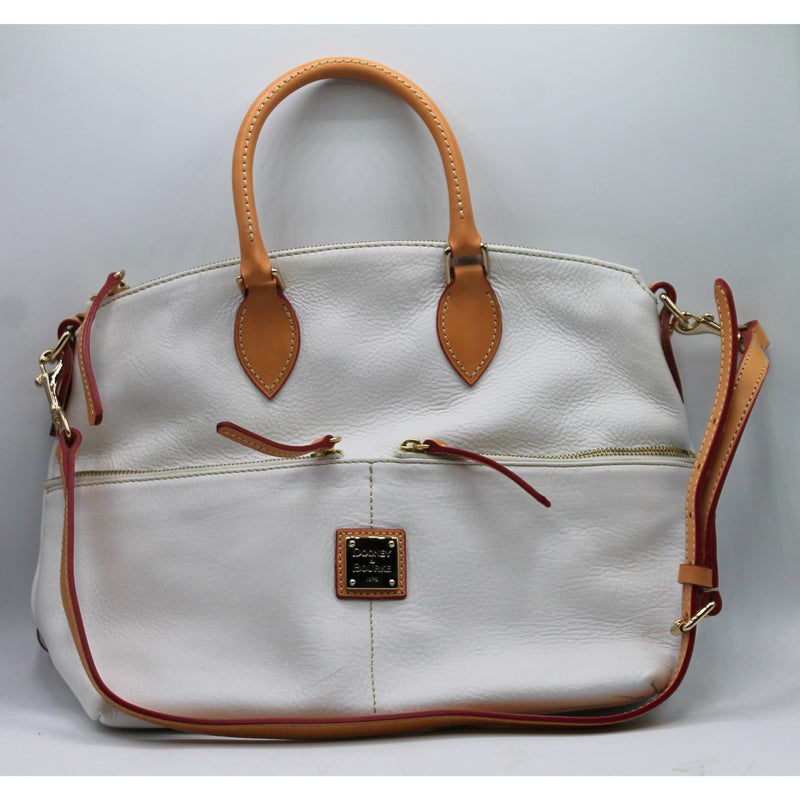 Dooney & Bourke | Cream Pebbled Double Pocket Leather Satchel | Stained