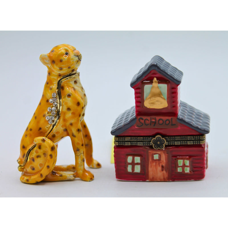 Lot of 2: School and Cheetah Trinket Boxes