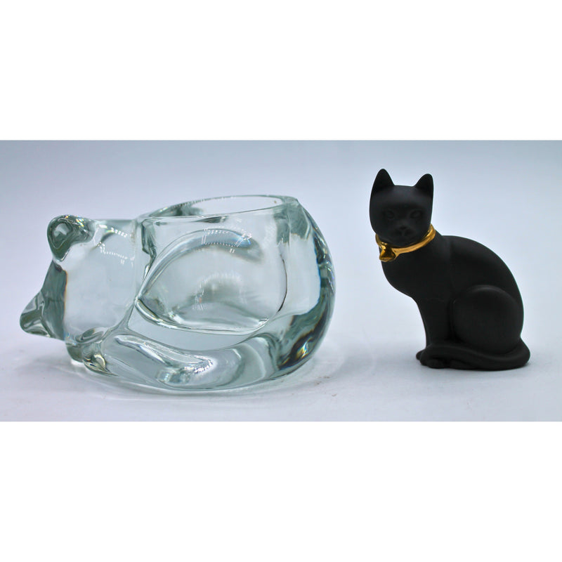 Lot of 2: Cat figurine & Candleholder | Scratched