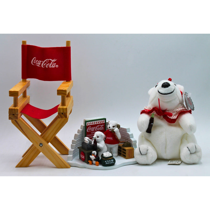 Lot of 3: Coca-Cola Chair, Plush & Figurine | Stained Chair