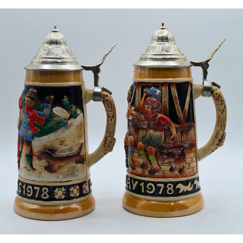 Lot of 2: German Large Lidder Beer Steins | Discolored