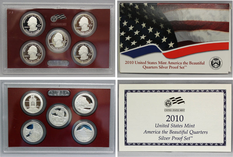 2010 America the Beautiful Quarter Proof Set 90% Silver (OGP) 5 coins