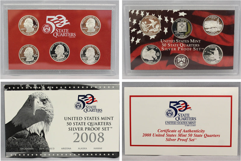 2008 State Quarter Proof Set 90% Silver (OGP) 5 coins