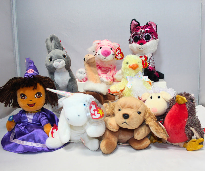 Lot of 10 Beanie Babies | Non-Mint Tags | Flippables, Dora, Unicorns, & More