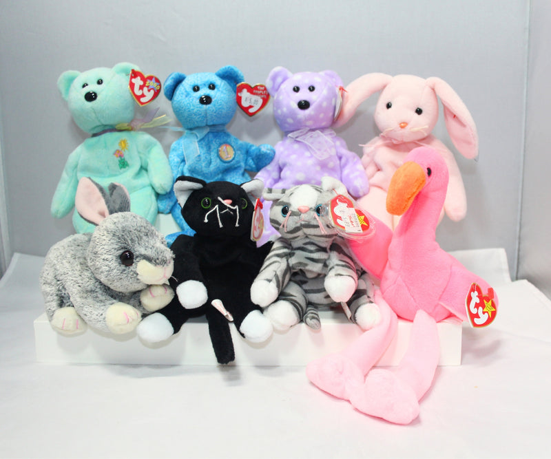 Lot of 8 Beanie Babies | Non-Mint Tags |Bears, Birds, Cats & Bunnies