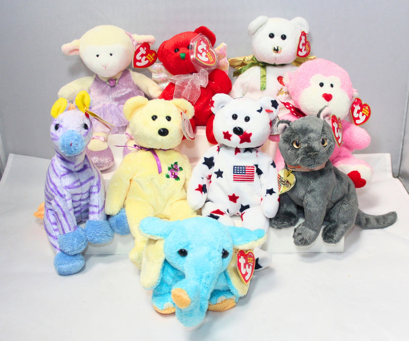 Lot of 9 Beanie Babies | Non-Mint Tags | Dance, Monkeys, Elephants & More