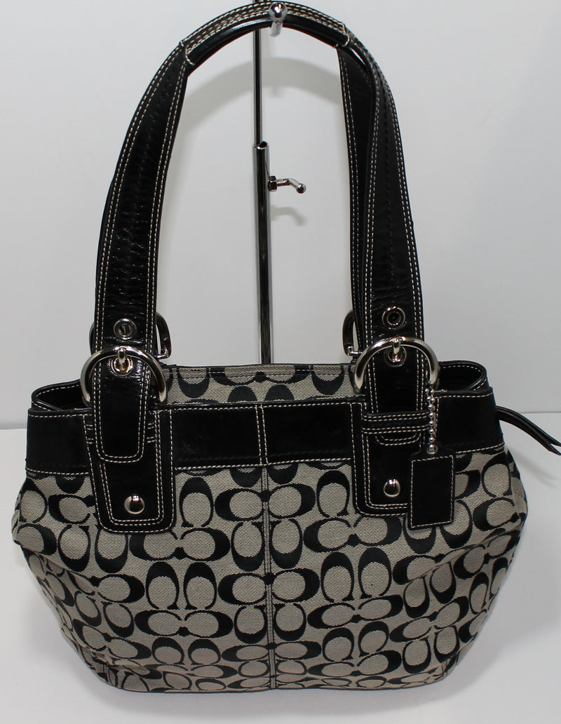 Coach Purse: F15047 Signature Black Pleated Tote Bag