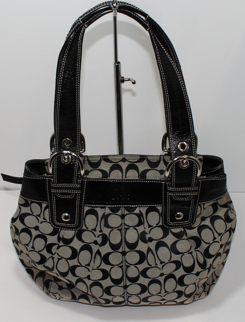 Coach Purse: F15047 Signature Black Pleated Tote Bag