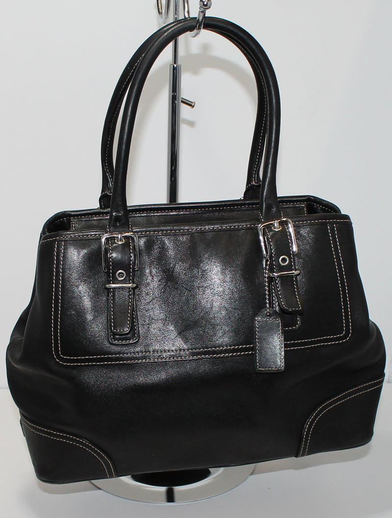 Coach Purse: 7555 Black Hampton Leather Satchel