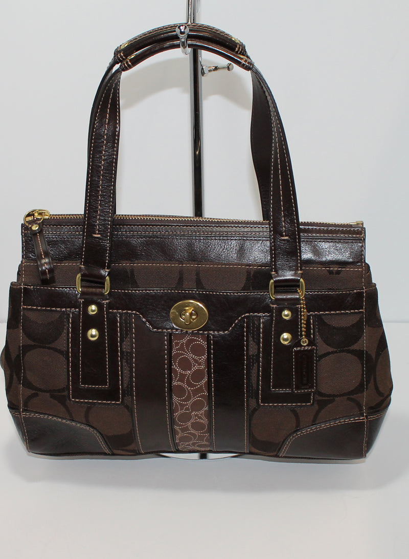 Coach Purse: 11071 Signature Stripe Hampton Satchel