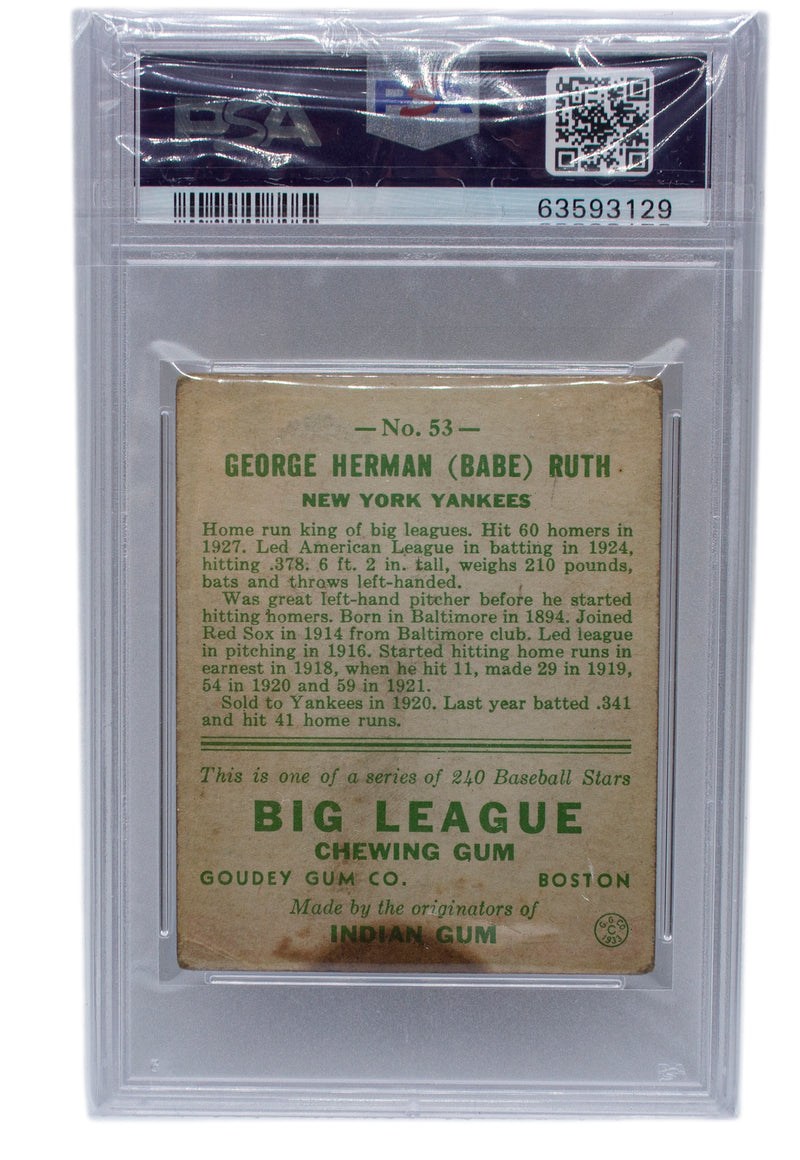 Graded Baseball Card: PSA 2 1933 Babe Ruth Goudey