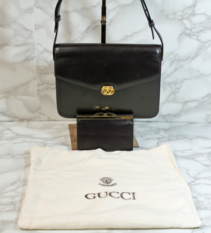 Gucci Purse: Brown Leather Expandable Shoulder Bag