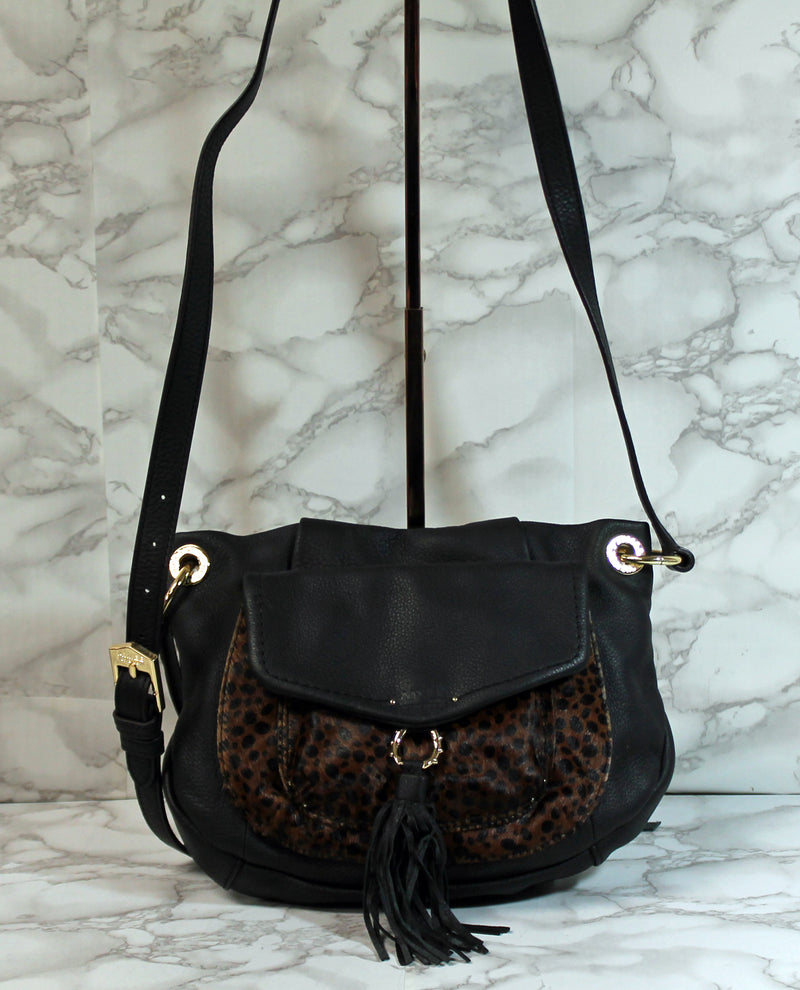 Aimee Kestenberg Purse: Black Leather Calf Hair Crossbody Bag