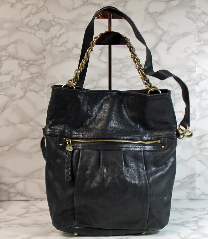 B Makowsky Purse: Black Leather Convertible Handbag