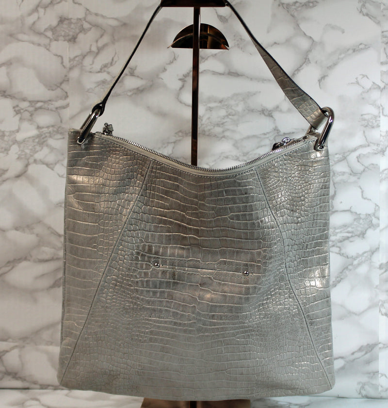 Aimee Kestenberg Purse: Grey Distressed Leather Hobo Shoulder Handbag