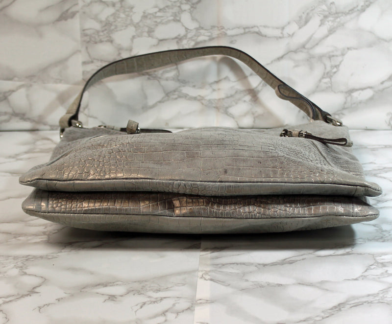 Aimee Kestenberg Purse: Grey Distressed Leather Hobo Shoulder Handbag