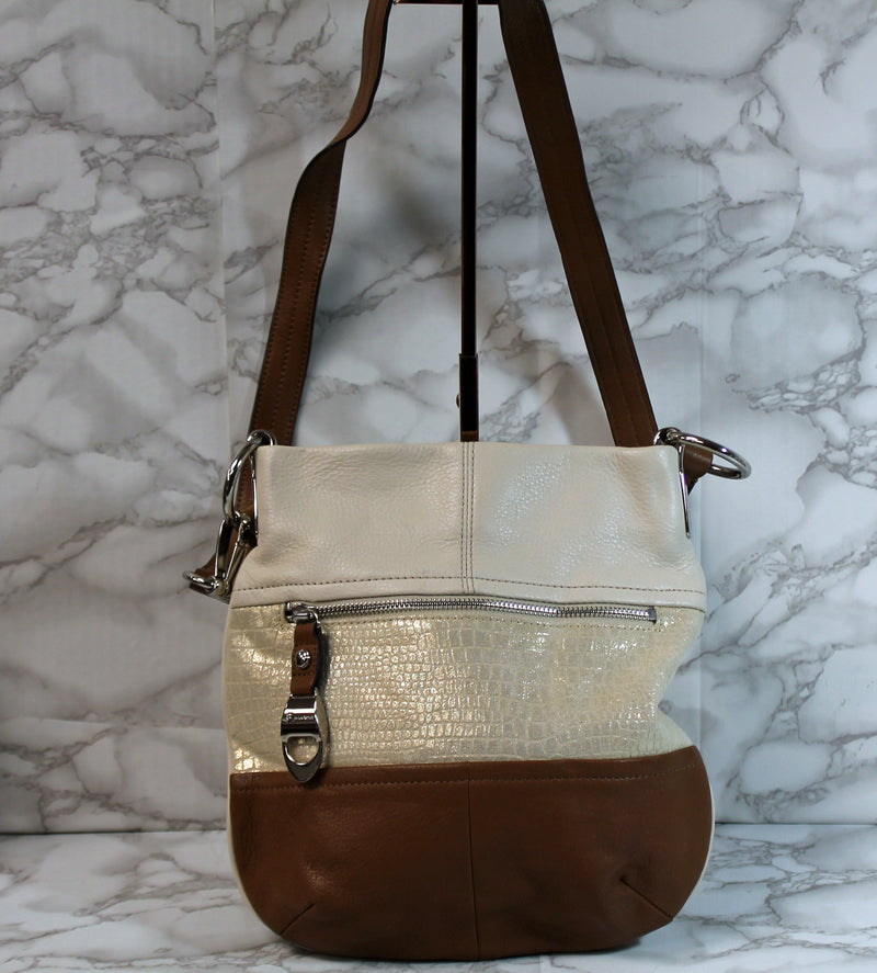 B.Makowsky Purse: Ivory Brown Juliet Crossbody Bag