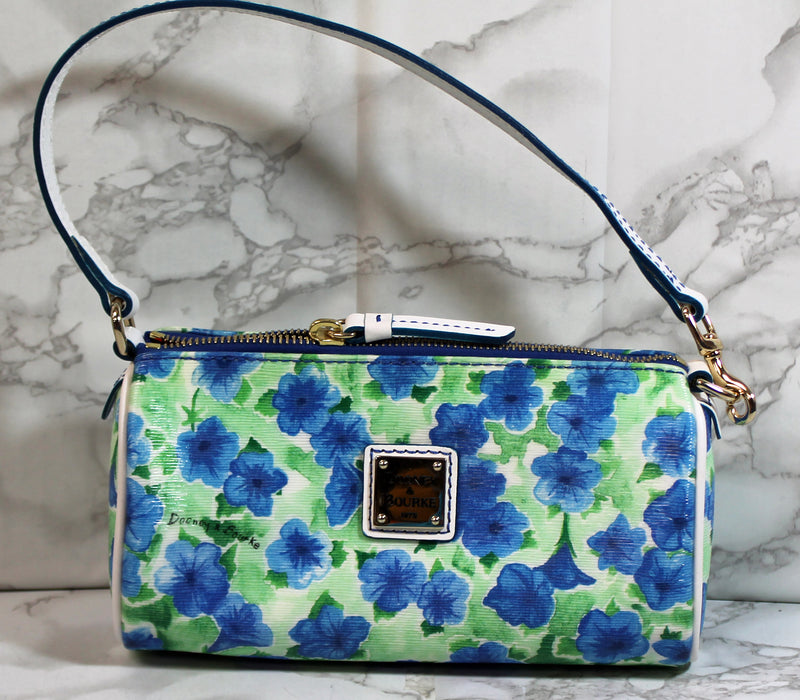 Dooney & Bourke Purse: White Blue Floral Mini Barrel Handbag