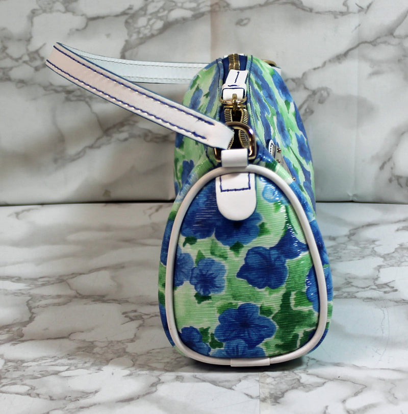 Dooney & Bourke Purse: White Blue Floral Mini Barrel Handbag