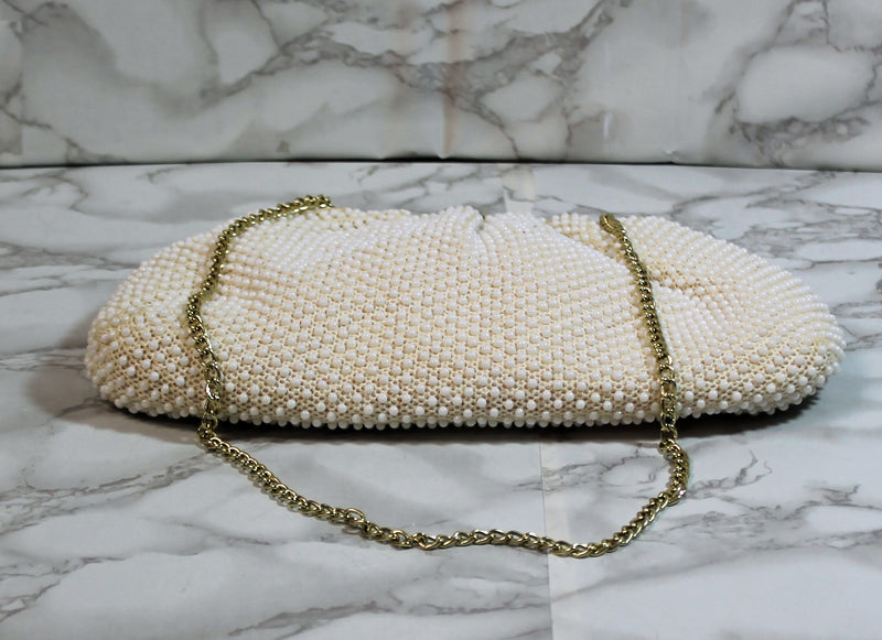 Handmade Purse: Cream Beaded Evening Shoulder Bag