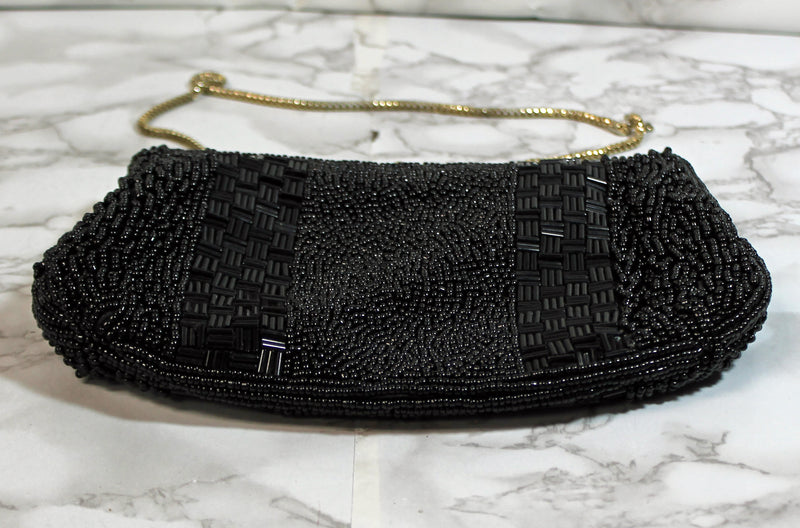 Wabarg Purse: Black Beaded Evening Clutch Bag