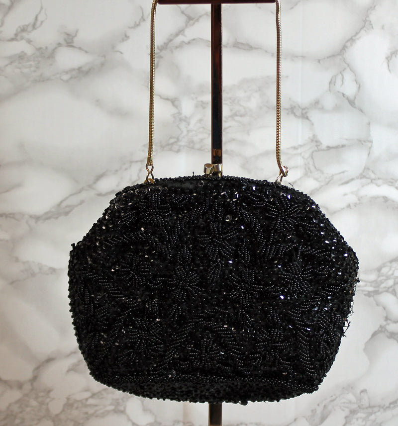 Handmade Purse: Black Beaded Evening Clutch Bag