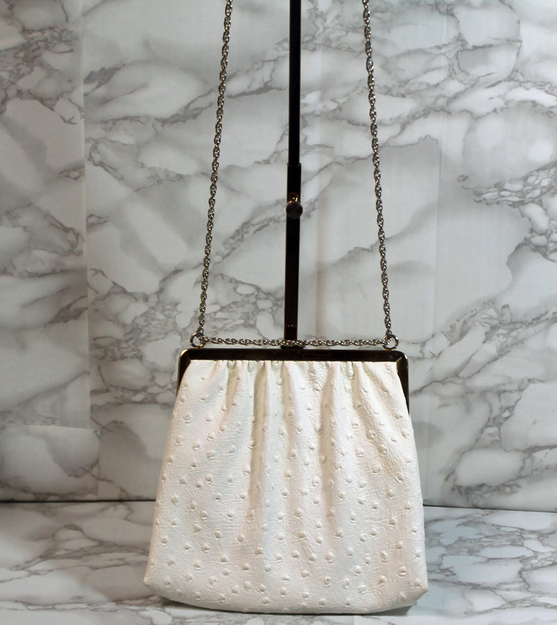 Harry Levine Purse: White Ostrich Leather Evening Clutch Bag