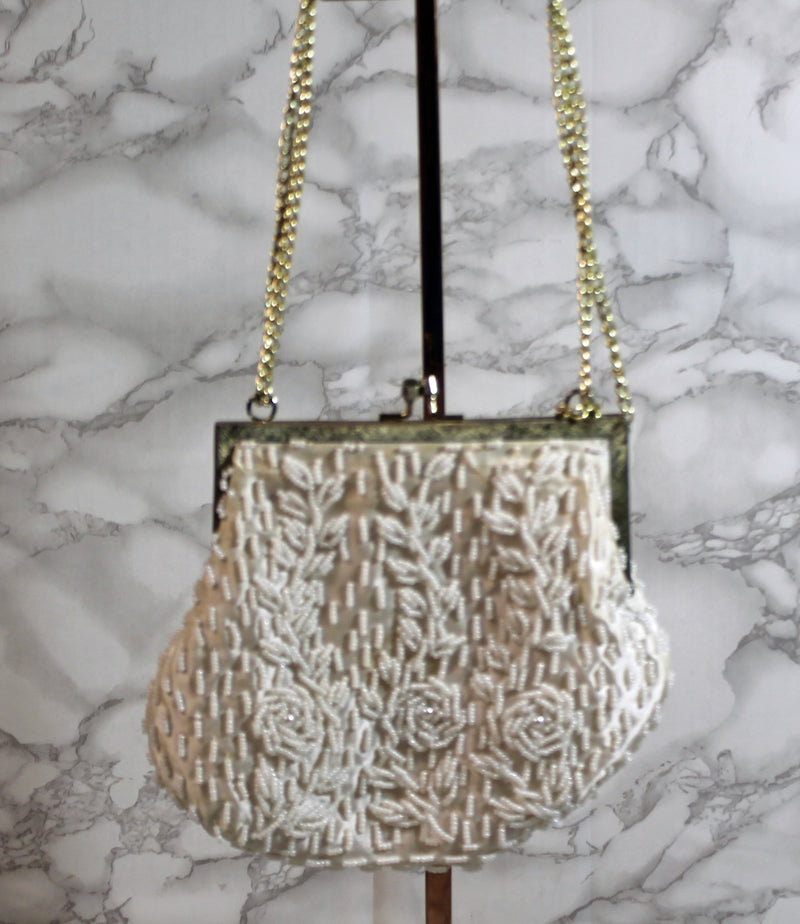 Handmade Purse: Ivory Beaded Evening Clutch Bag