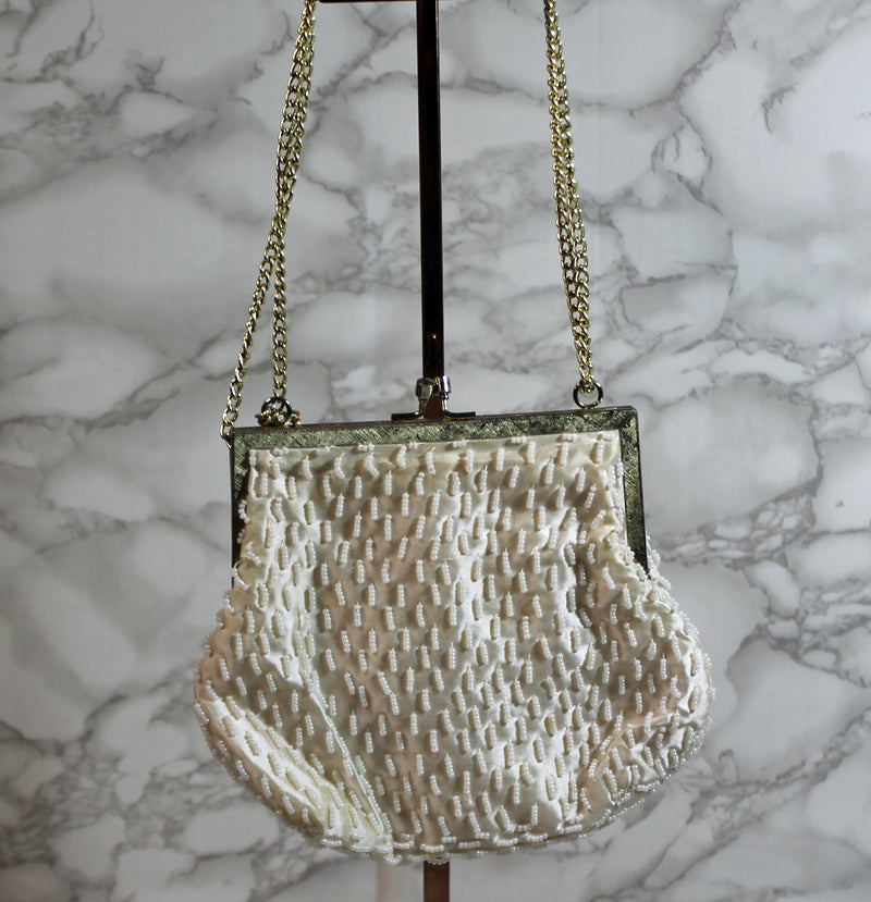 Handmade Purse: Ivory Beaded Evening Clutch Bag