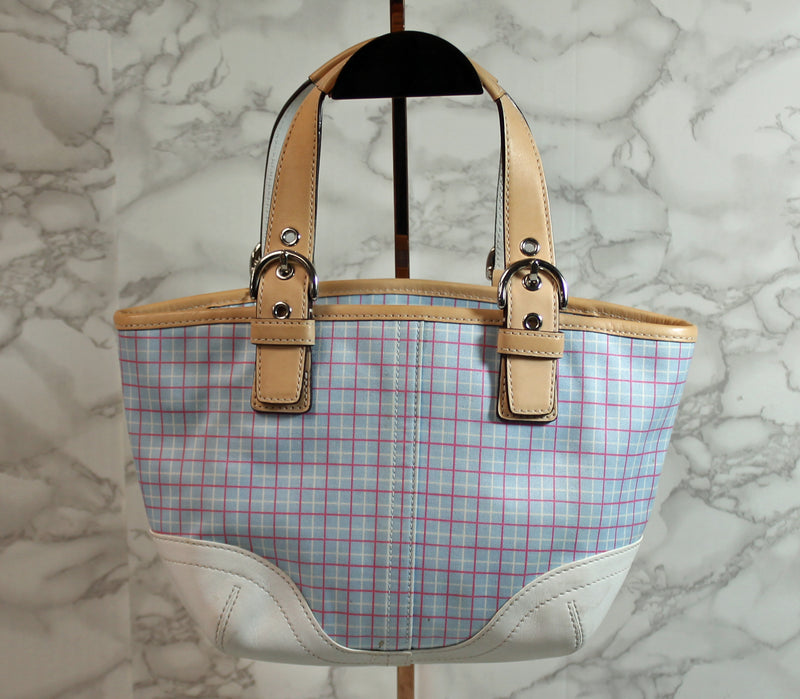 Coach Purse: Blue Plaid Small Tote Bag