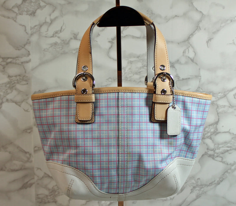 Coach Purse: Blue Plaid Small Tote Bag