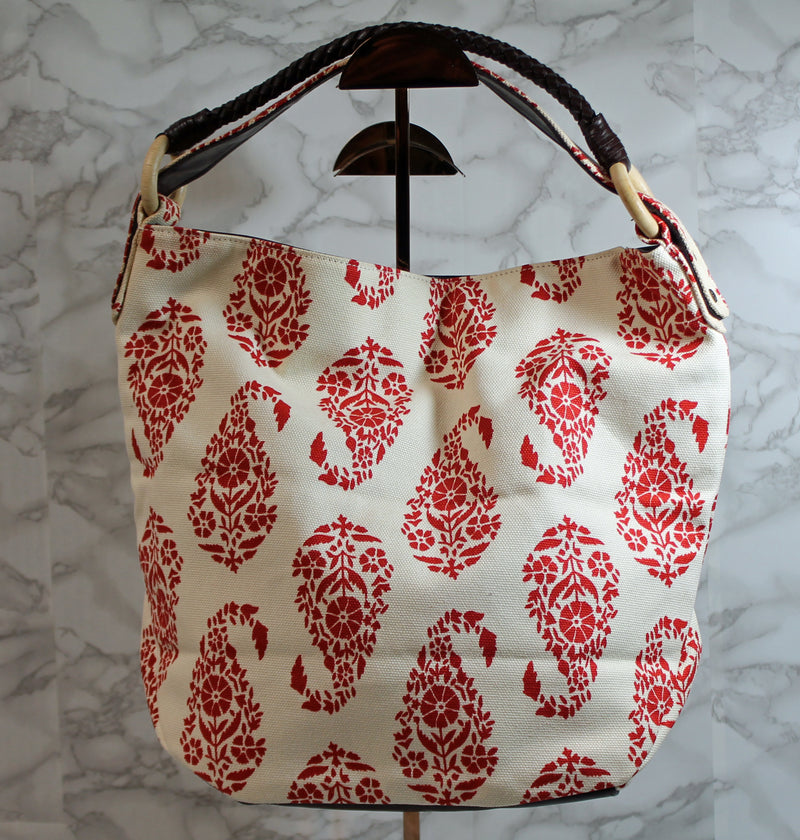 Stephanie Johnson Purse: White Red Canvas Tote Bag