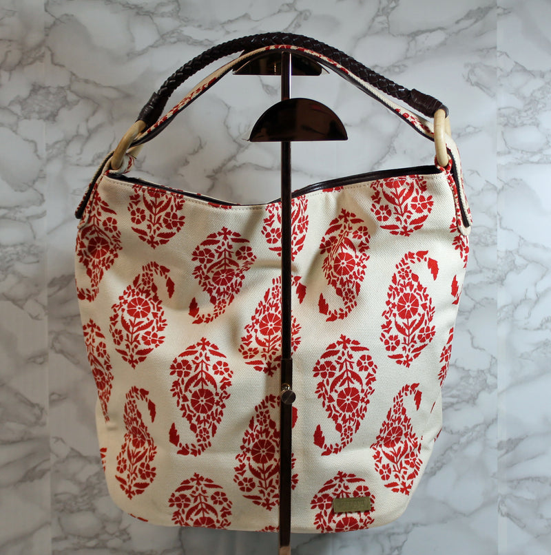 Stephanie Johnson Purse: White Red Canvas Tote Bag