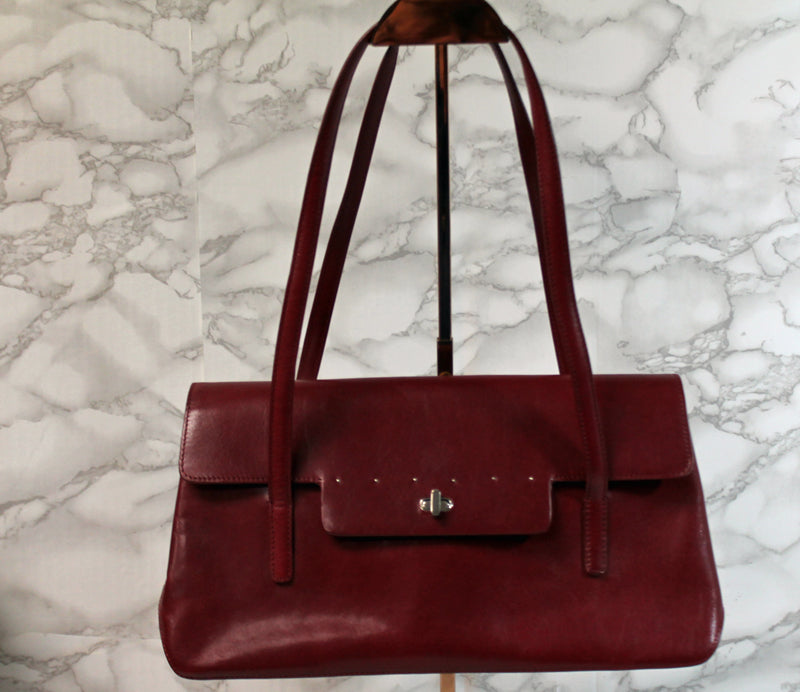 Monsac Red Leather Classic Shoulder Bag