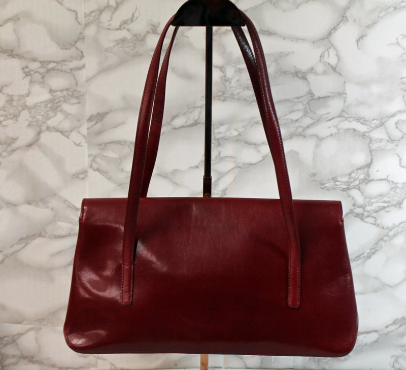 Monsac Red Leather Classic Shoulder Bag