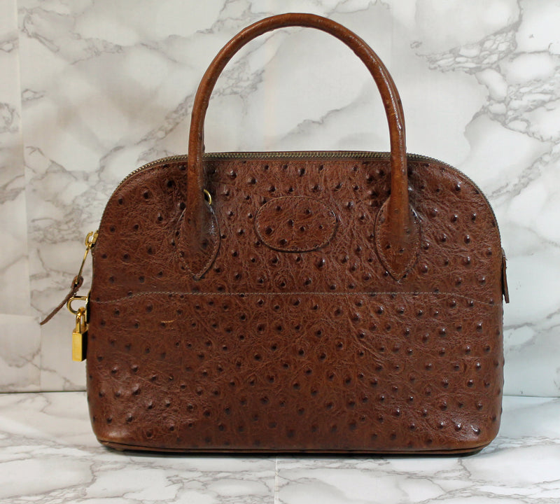 Rene Purse: Brown Ostrich Leather Satchel bag