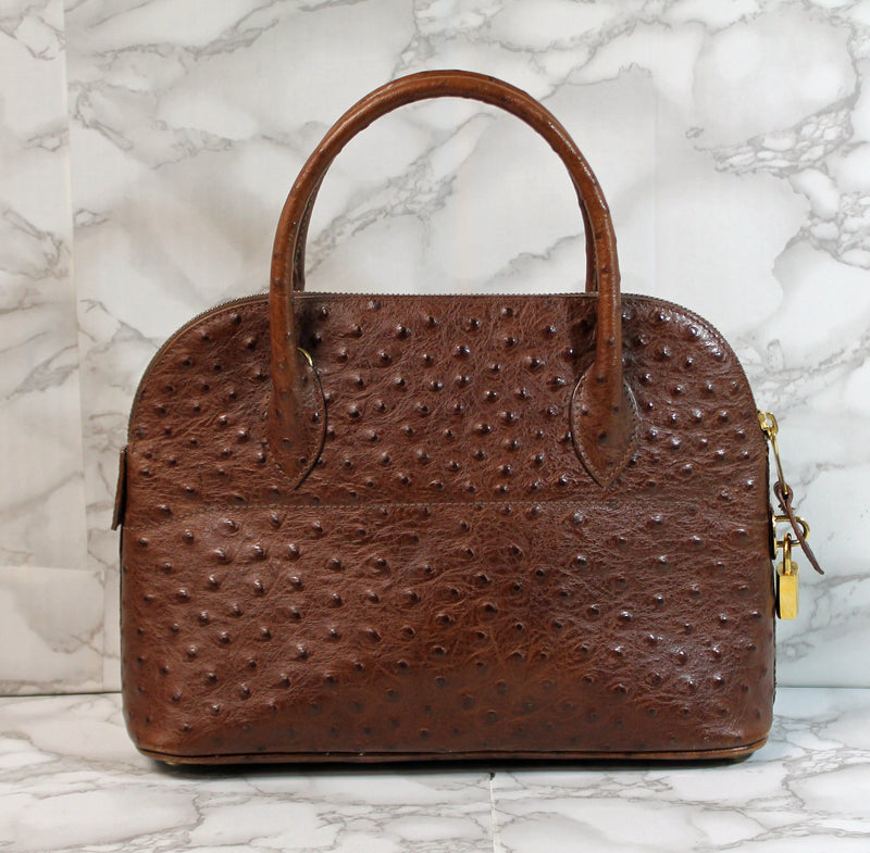 Rene Purse: Brown Ostrich Leather Satchel bag