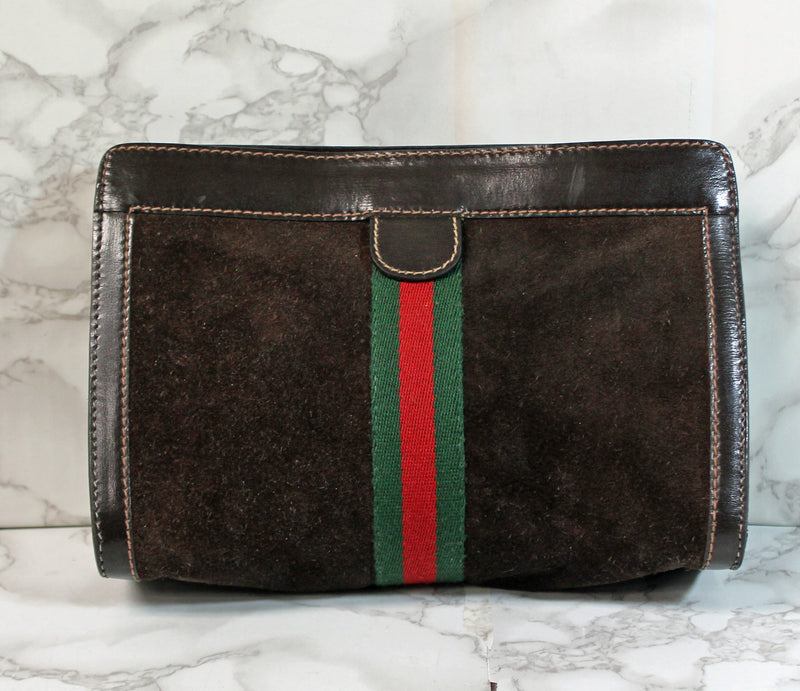 Gucci Purse: Brown Suede Cluch Pouch Bag