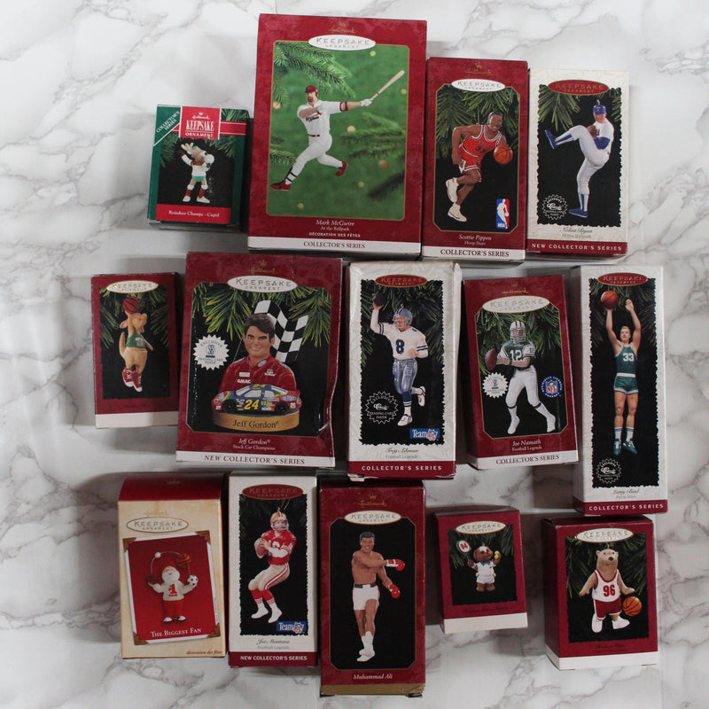 Lot of 14 Hallmark Ornaments - Sports Themed, NBA, MLB, Baseball, Soccer, & More