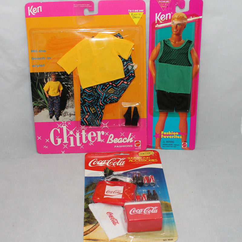 Ken Glitter Beach Fashions, Ken Fashion Favorites & Barbie Coca Cola Acessories - 3 Sets